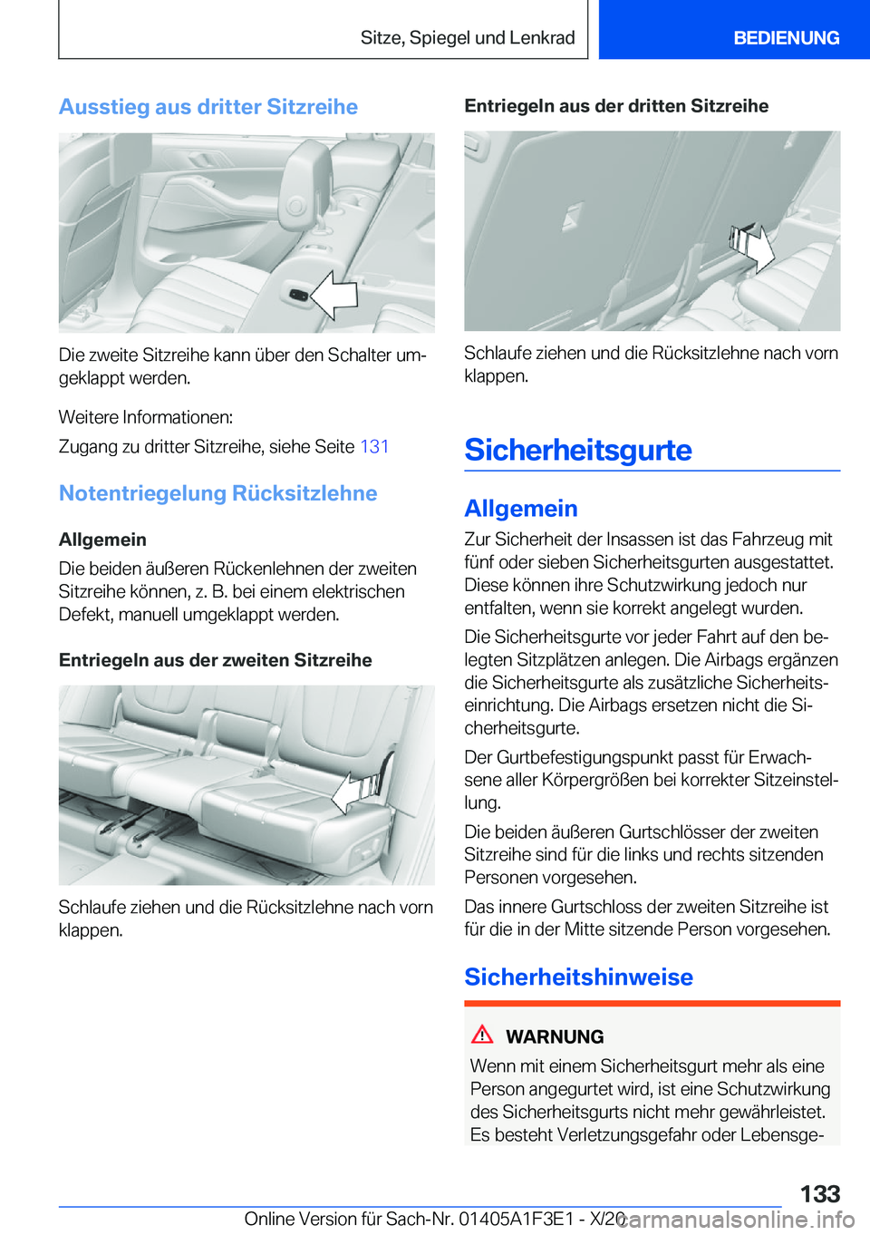 BMW X5 2021  Betriebsanleitungen (in German) �A�u�s�s�t�i�e�g��a�u�s��d�r�i�t�t�e�r��S�i�t�z�r�e�i�h�e
�D�i�e��z�w�e�i�t�e��S�i�t�z�r�e�i�h�e��k�a�n�n��