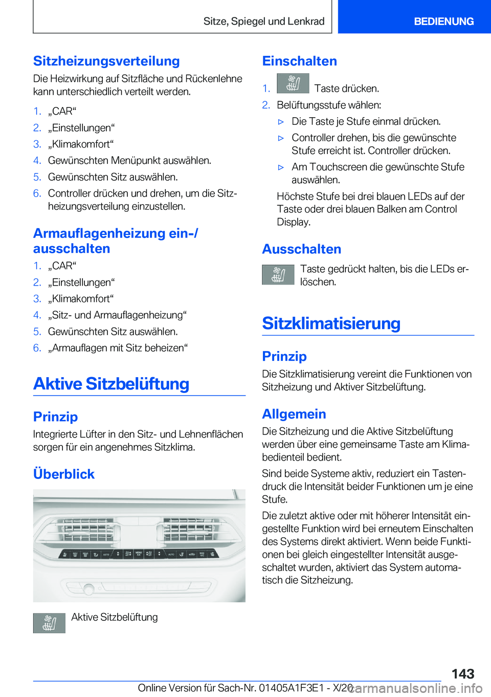 BMW X5 2021  Betriebsanleitungen (in German) �S�i�t�z�h�e�i�z�u�n�g�s�v�e�r�t�e�i�l�u�n�g�D�i�e��H�e�i�z�w�i�r�k�u�n�g��a�u�f��S�i�t�z�f�l�