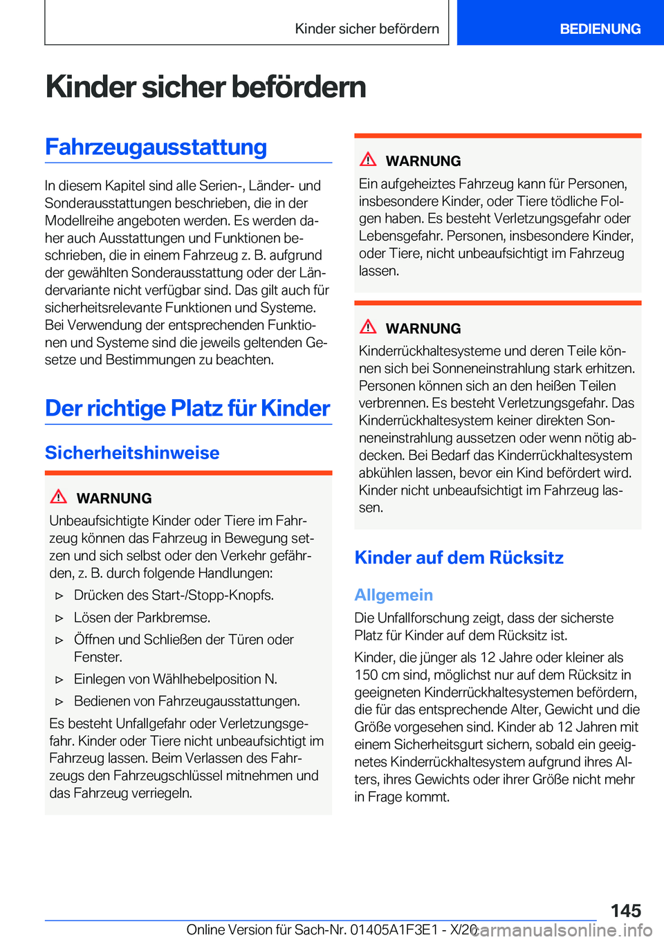 BMW X5 2021  Betriebsanleitungen (in German) �K�i�n�d�e�r��s�i�c�h�e�r��b�e�f�