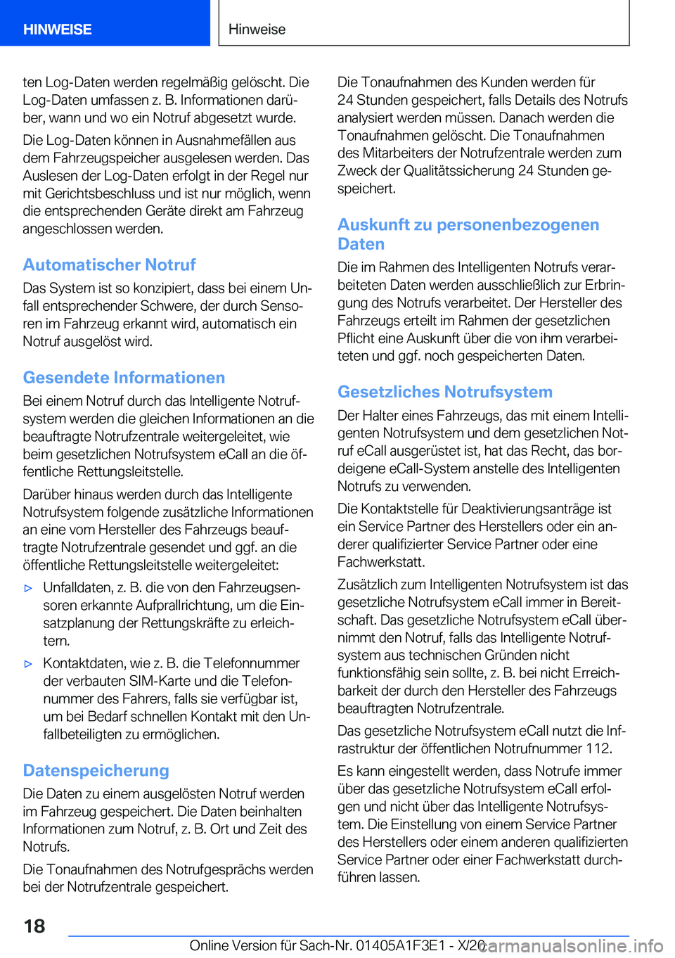 BMW X5 2021  Betriebsanleitungen (in German) �t�e�n��L�o�g�-�D�a�t�e�n��w�e�r�d�e�n��r�e�g�e�l�m�