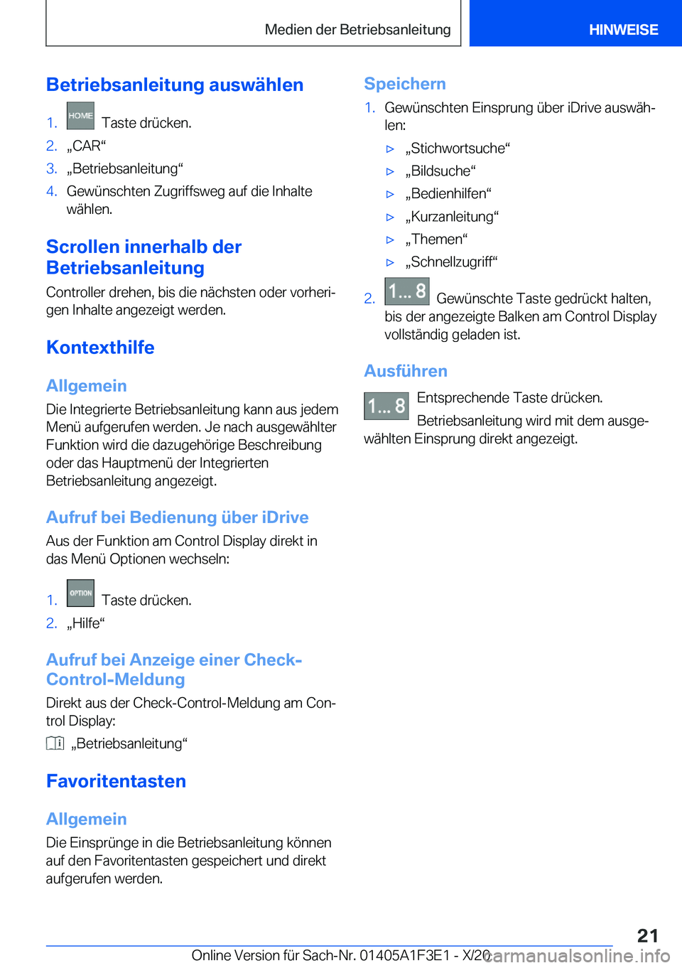 BMW X5 2021  Betriebsanleitungen (in German) �B�e�t�r�i�e�b�s�a�n�l�e�i�t�u�n�g��a�u�s�w�