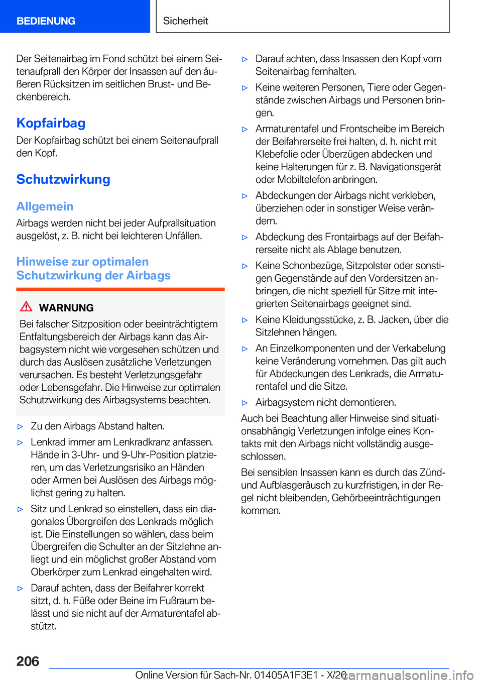 BMW X5 2021  Betriebsanleitungen (in German) �D�e�r��S�e�i�t�e�n�a�i�r�b�a�g��i�m��F�o�n�d��s�c�h�