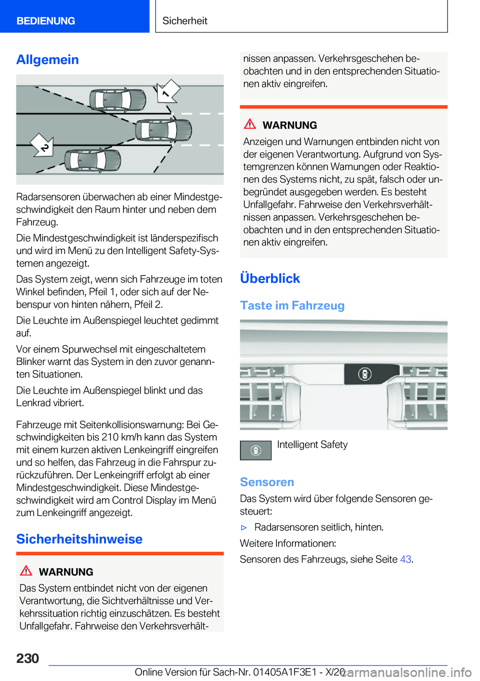 BMW X5 2021  Betriebsanleitungen (in German) �A�l�l�g�e�m�e�i�n
�R�a�d�a�r�s�e�n�s�o�r�e�n��