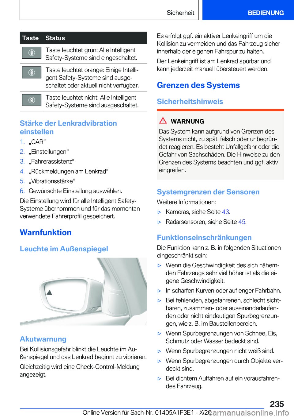BMW X5 2021  Betriebsanleitungen (in German) �T�a�s�t�e�S�t�a�t�u�s�T�a�s�t�e��l�e�u�c�h�t�e�t��g�r�
