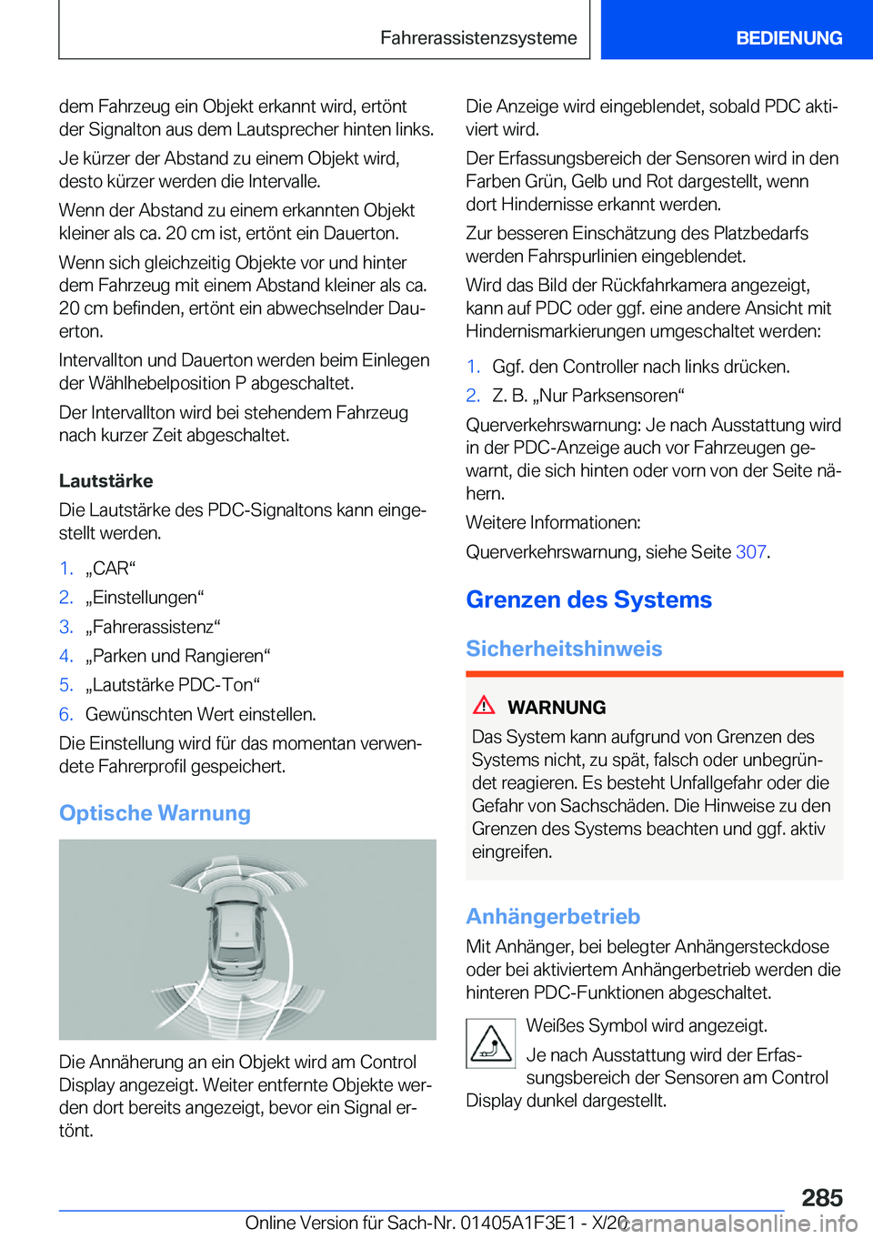 BMW X5 2021  Betriebsanleitungen (in German) �d�e�m��F�a�h�r�z�e�u�g��e�i�n��O�b�j�e�k�t��e�r�k�a�n�n�t��w�i�r�d�,��e�r�t�