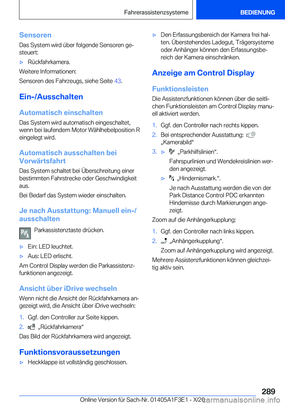 BMW X5 2021  Betriebsanleitungen (in German) �S�e�n�s�o�r�e�n
�D�a�s��S�y�s�t�e�m��w�i�r�d��