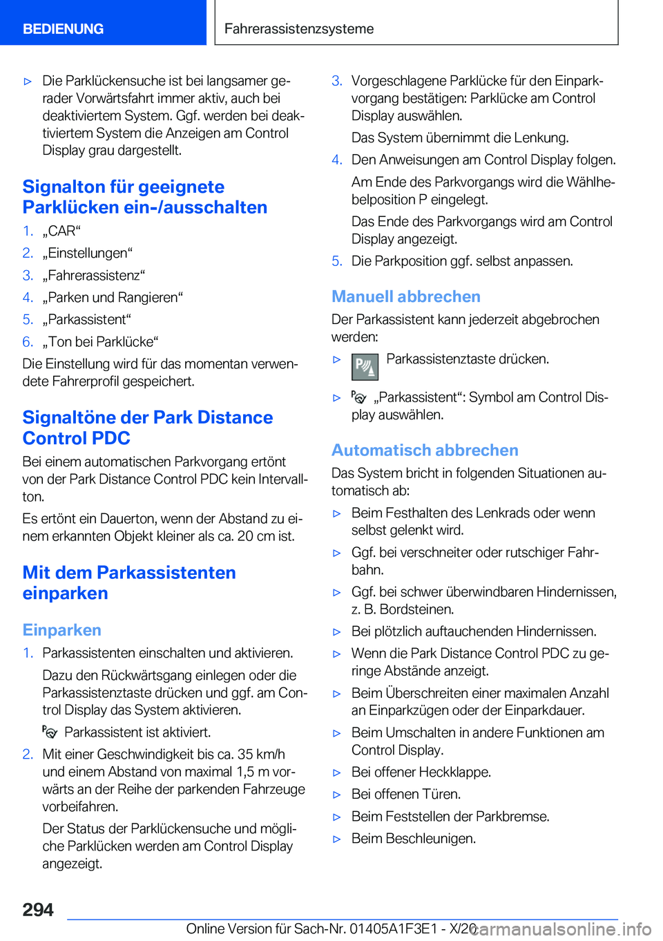 BMW X5 2021  Betriebsanleitungen (in German) x�D�i�e��P�a�r�k�l�
