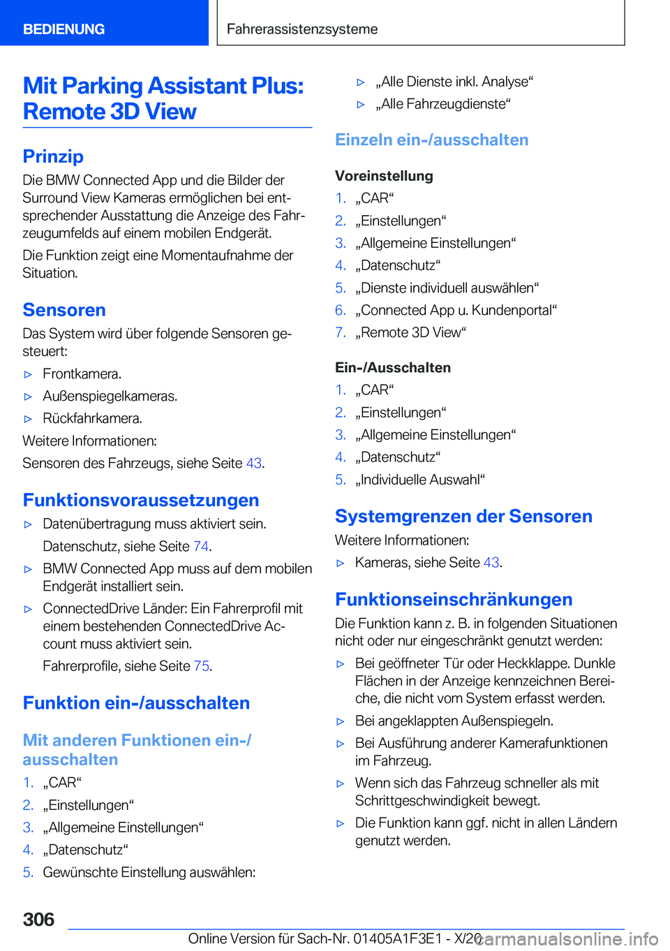 BMW X5 2021  Betriebsanleitungen (in German) �M�i�t��P�a�r�k�i�n�g��A�s�s�i�s�t�a�n�t��P�l�u�s�:�R�e�m�o�t�e��3�D��V�i�e�w
�P�r�i�n�z�i�p
�D�i�e��B�M�W��C�o�n�n�e�c�t�e�d��A�p�p��u�n�d��d�i�e��B�i�l�d�e�r��d�e�r
�S�u�r�r�o�u�n�d��V�
