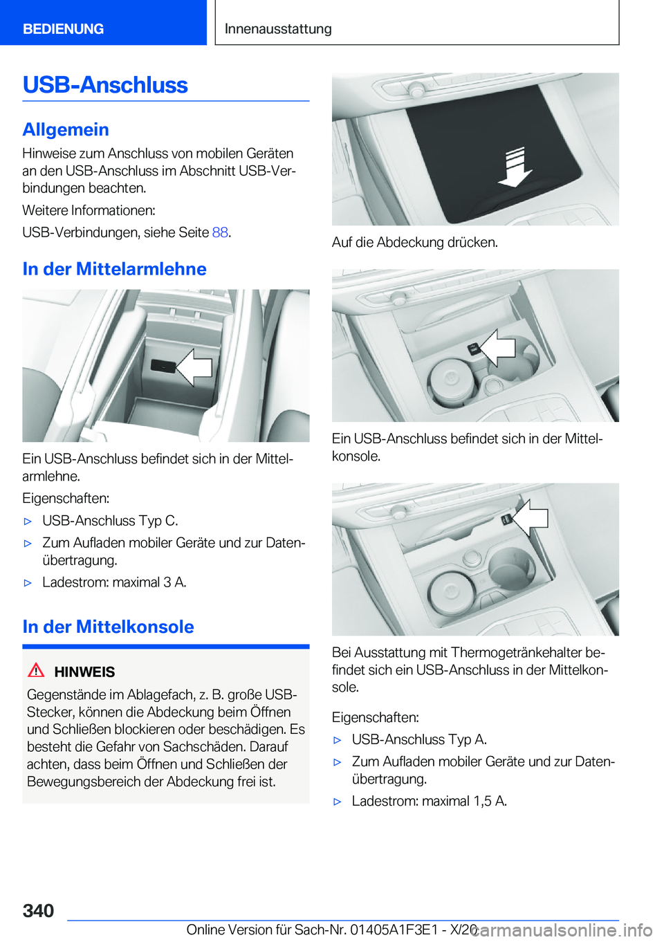 BMW X5 2021  Betriebsanleitungen (in German) �U�S�B�-�A�n�s�c�h�l�u�s�s
�A�l�l�g�e�m�e�i�n�H�i�n�w�e�i�s�e��z�u�m��A�n�s�c�h�l�u�s�s��v�o�n��m�o�b�i�l�e�n��G�e�r�