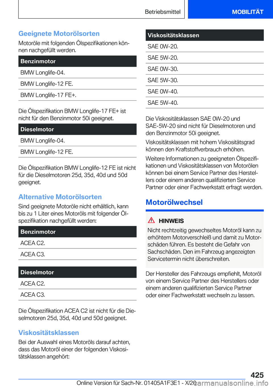 BMW X5 2021  Betriebsanleitungen (in German) �G�e�e�i�g�n�e�t�e��M�o�t�o�r�