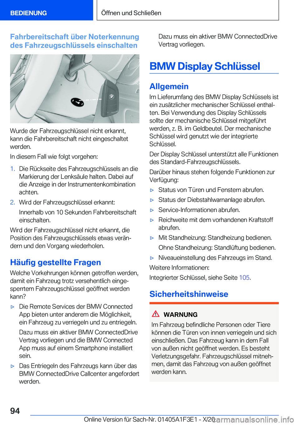 BMW X5 2021  Betriebsanleitungen (in German) �F�a�h�r�b�e�r�e�i�t�s�c�h�a�f�t��