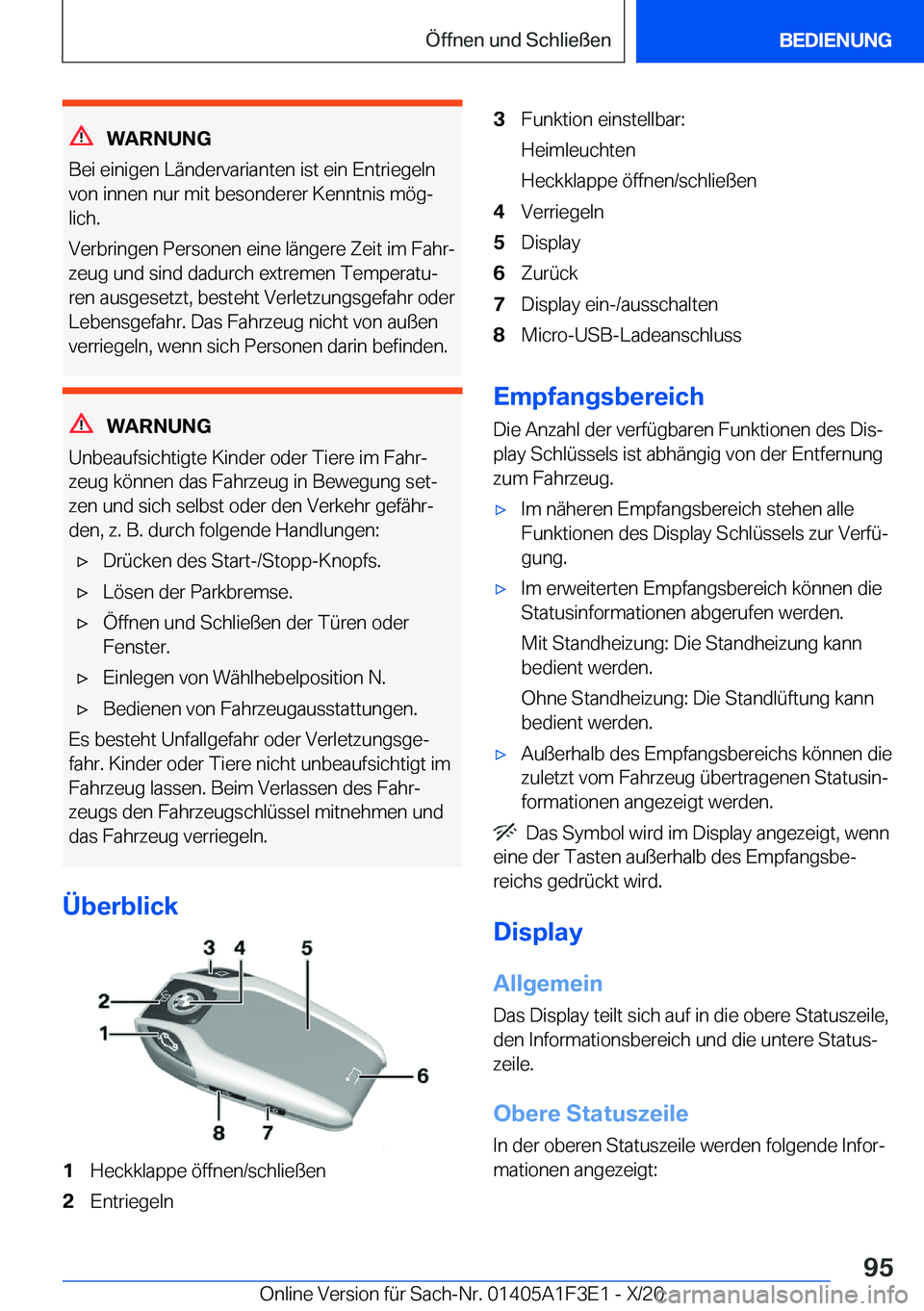 BMW X5 2021  Betriebsanleitungen (in German) �W�A�R�N�U�N�G
�B�e�i��e�i�n�i�g�e�n��L�