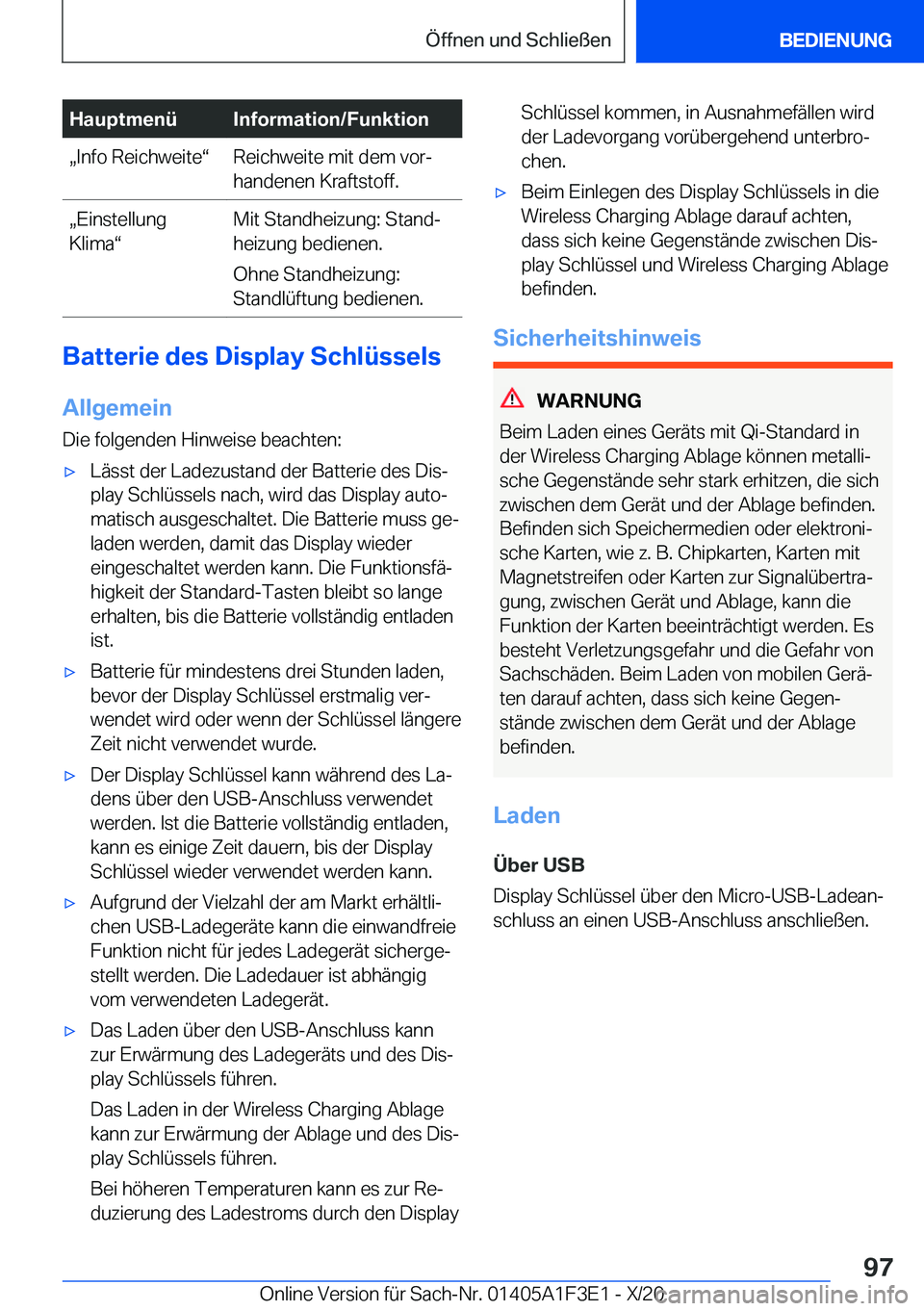 BMW X5 2021  Betriebsanleitungen (in German) �H�a�u�p�t�m�e�n�
