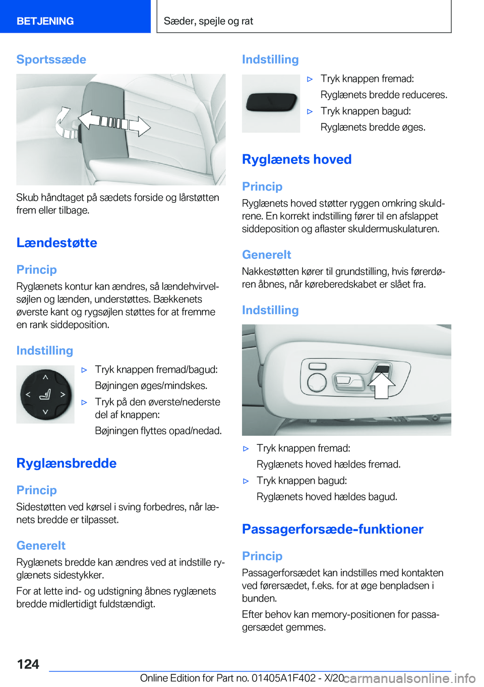 BMW X5 2021  InstruktionsbØger (in Danish) �S�p�o�r�t�s�s�æ�d�e
�S�k�u�b��h�å�n�d�t�a�g�e�t��p�å��s�æ�d�e�t�s��f�o�r�s�i�d�e��o�g��l�å�r�s�t�