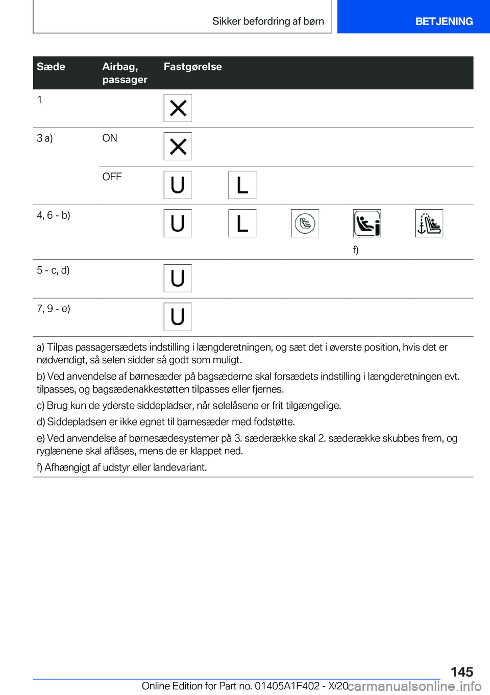BMW X5 2021  InstruktionsbØger (in Danish) �S�æ�d�e�A�i�r�b�a�g�,
�p�a�s�s�a�g�e�r�F�a�s�t�g�