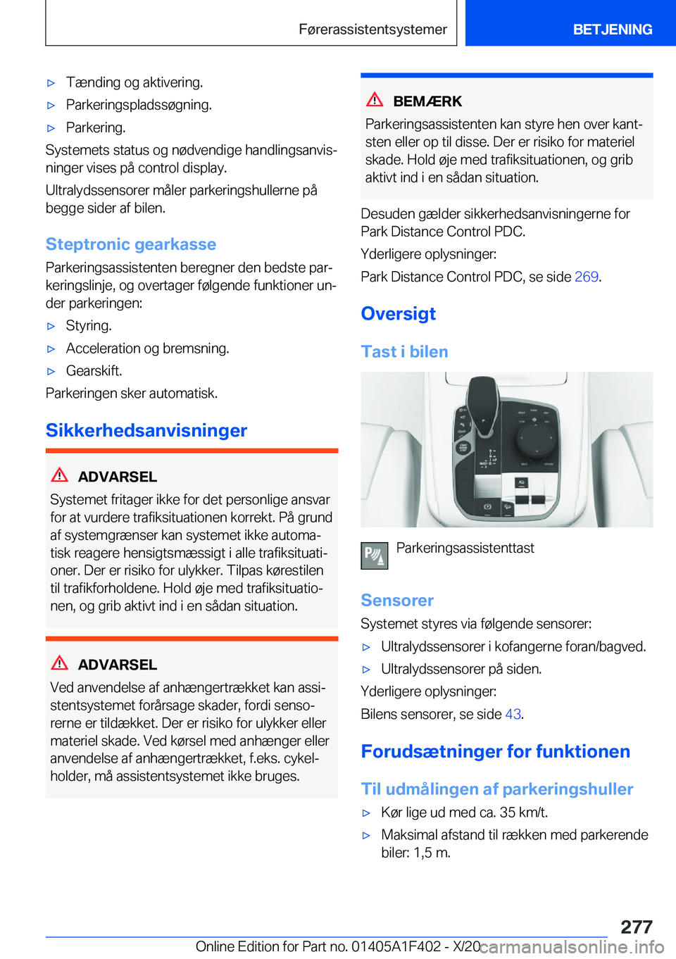 BMW X5 2021  InstruktionsbØger (in Danish) 'x�T�æ�n�d�i�n�g��o�g��a�k�t�i�v�e�r�i�n�g�.'x�P�a�r�k�e�r�i�n�g�s�p�l�a�d�s�s�