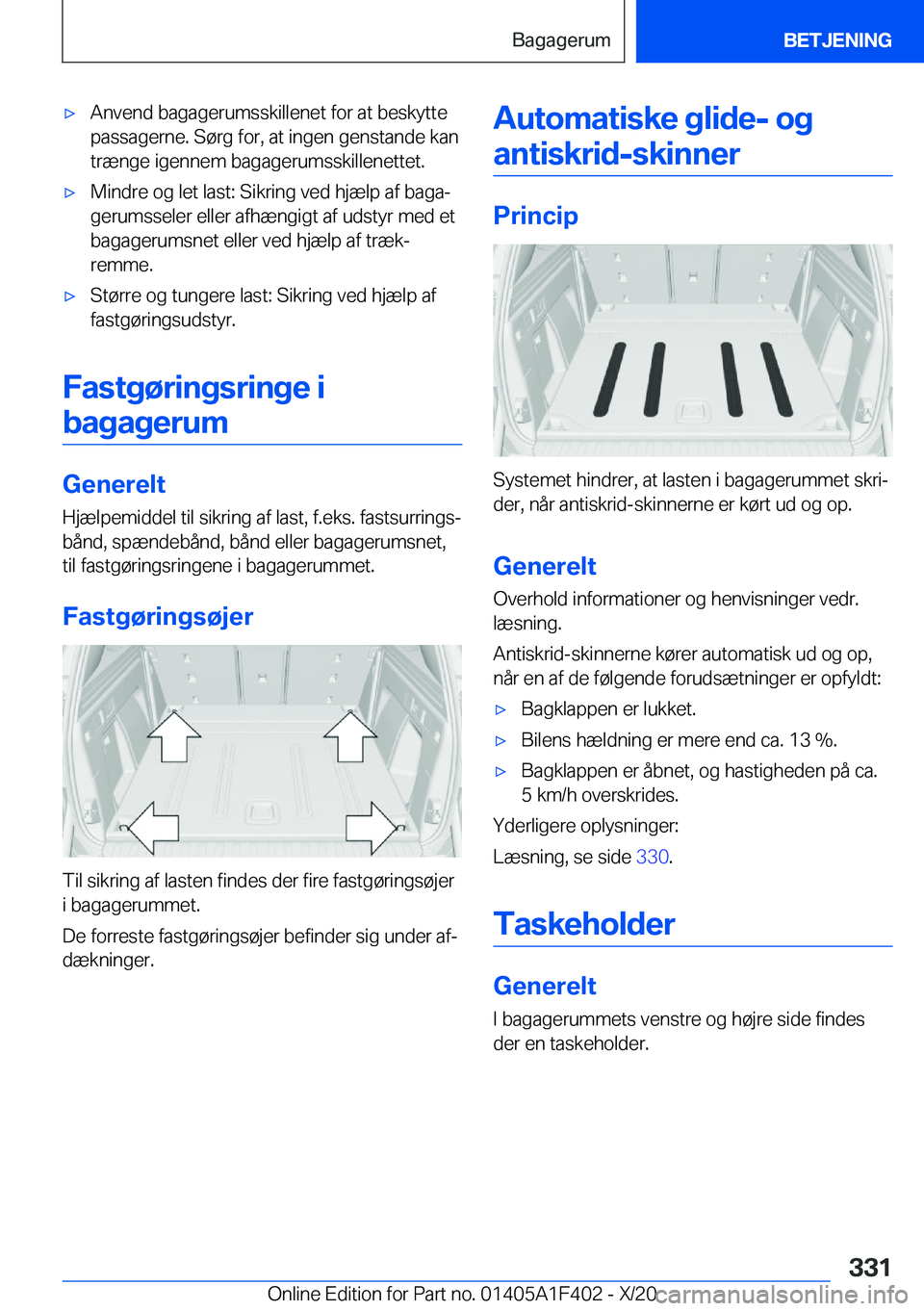 BMW X5 2021  InstruktionsbØger (in Danish) 'x�A�n�v�e�n�d��b�a�g�a�g�e�r�u�m�s�s�k�i�l�l�e�n�e�t��f�o�r��a�t��b�e�s�k�y�t�t�e�p�a�s�s�a�g�e�r�n�e�.��S�