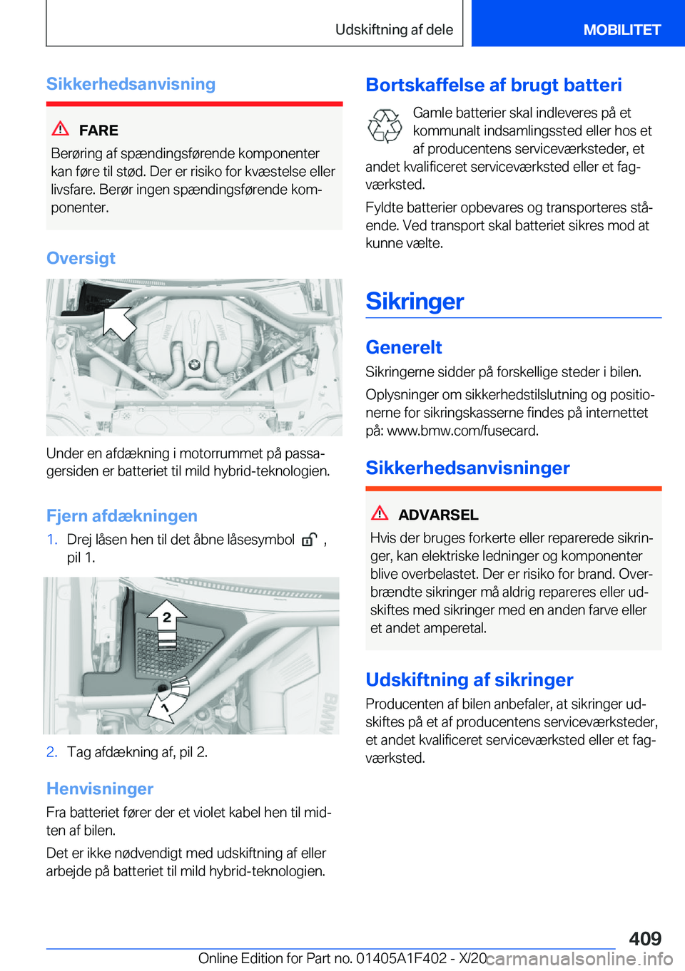 BMW X5 2021  InstruktionsbØger (in Danish) �S�i�k�k�e�r�h�e�d�s�a�n�v�i�s�n�i�n�g
�F�A�R�E
�B�e�r�