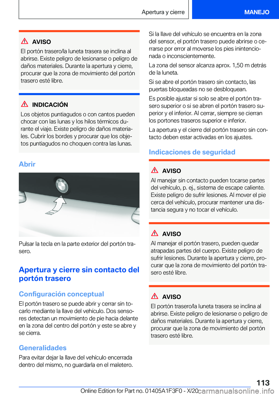BMW X5 2021  Manuales de Empleo (in Spanish) �A�V�I�S�O
�E�l��p�o�r�t�