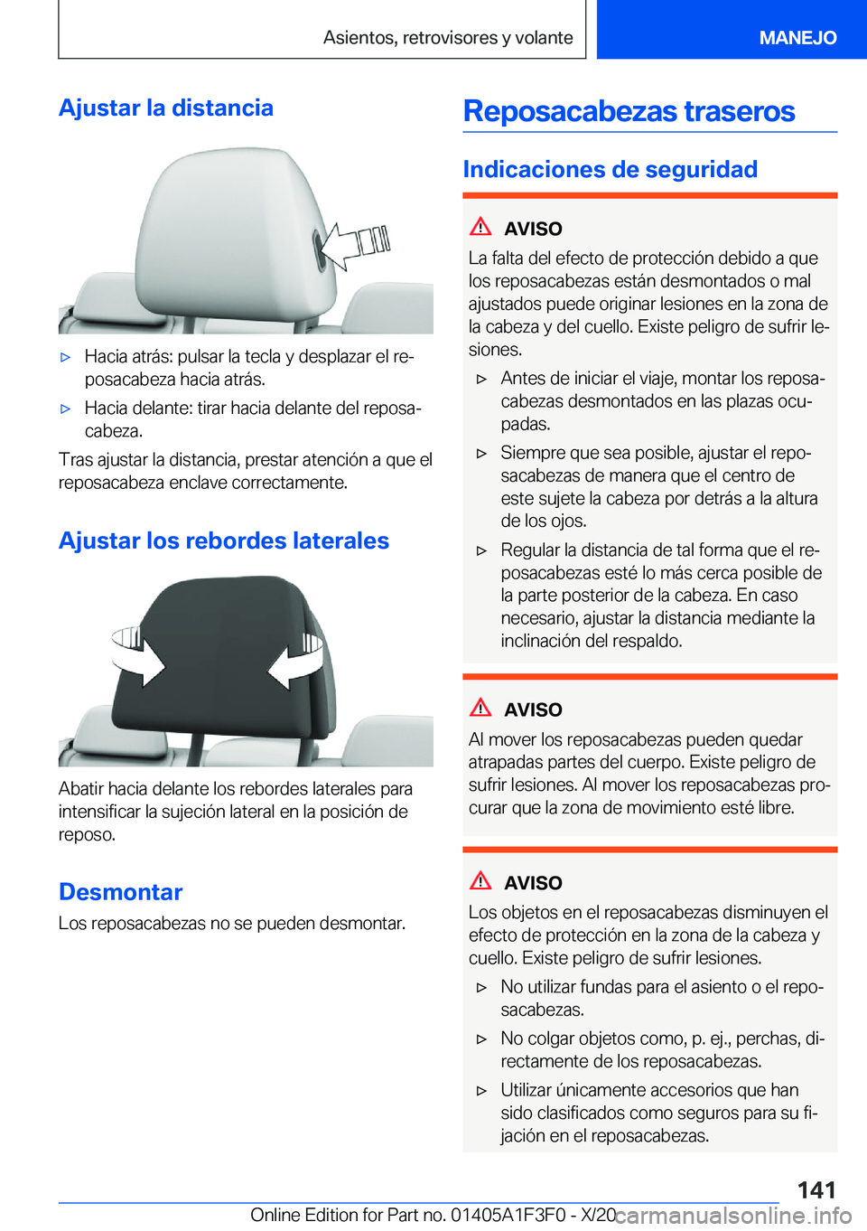 BMW X5 2021  Manuales de Empleo (in Spanish) �A�j�u�s�t�a�r��l�a��d�i�s�t�a�n�c�i�ax�H�a�c�i�a��a�t�r�