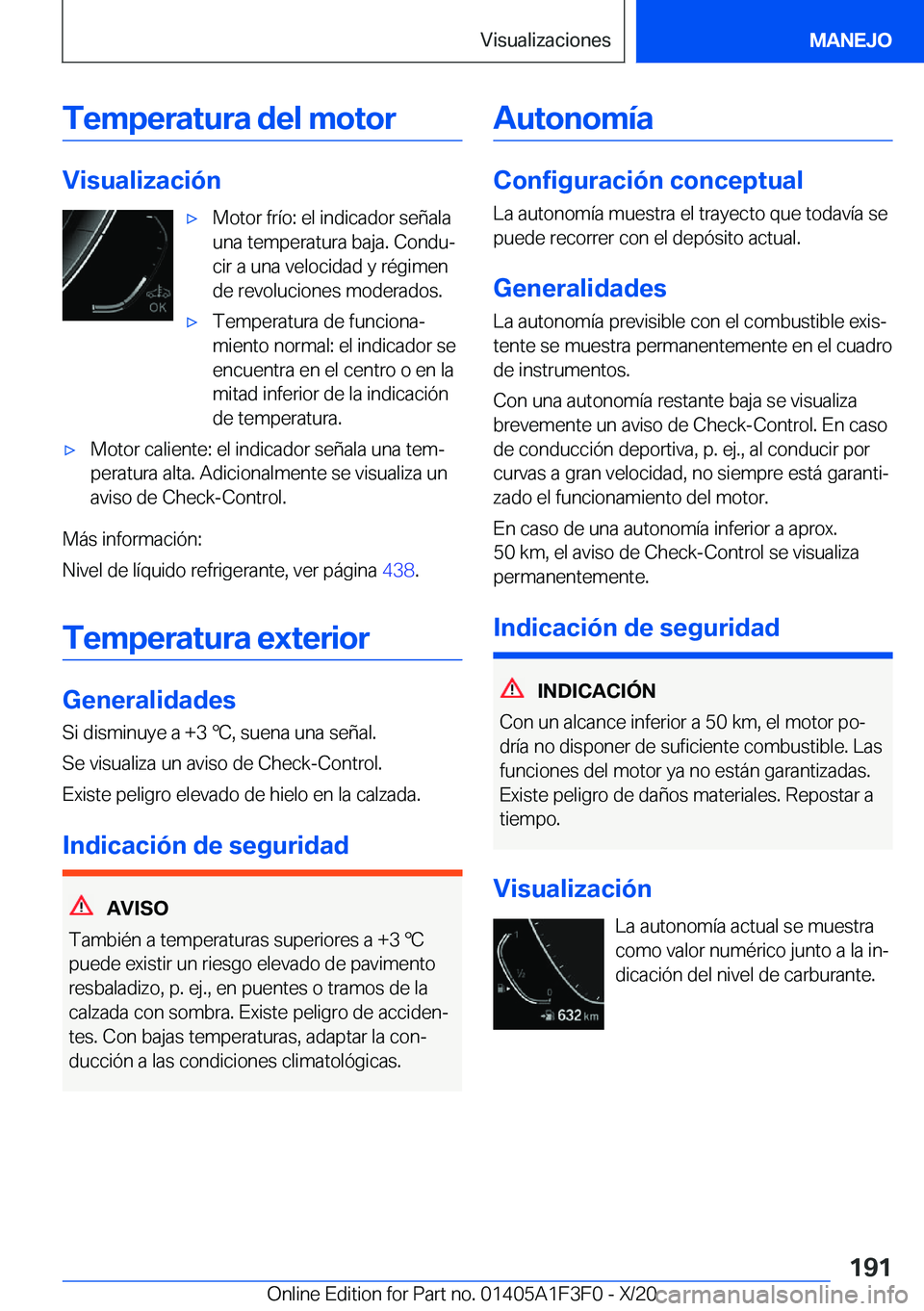 BMW X5 2021  Manuales de Empleo (in Spanish) �T�e�m�p�e�r�a�t�u�r�a��d�e�l��m�o�t�o�r
�V�i�s�u�a�l�i�z�a�c�i�