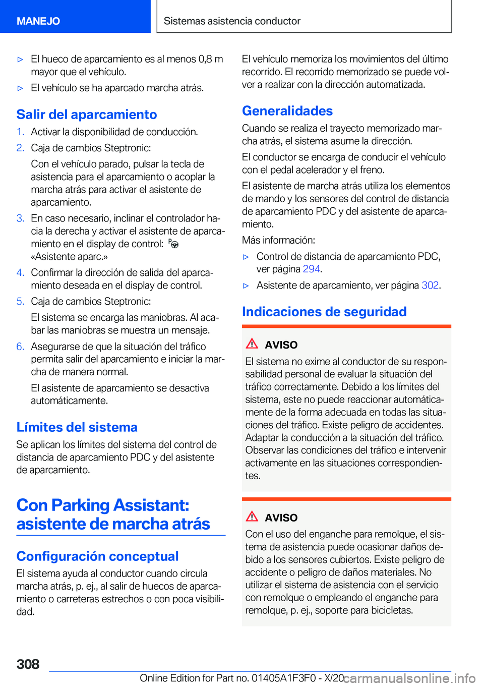 BMW X5 2021  Manuales de Empleo (in Spanish) x�E�l��h�u�e�c�o��d�e��a�p�a�r�c�a�m�i�e�n�t�o��e�s��a�l��m�e�n�o�s��0�,�8��m
�m�a�y�o�r��q�u�e��e�l��v�e�h�