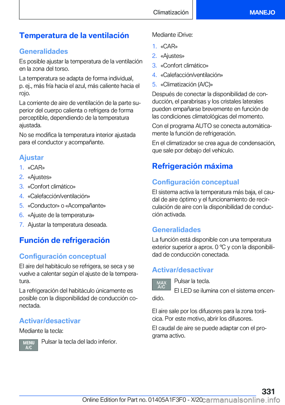 BMW X5 2021  Manuales de Empleo (in Spanish) �T�e�m�p�e�r�a�t�u�r�a��d�e��l�a��v�e�n�t�i�l�a�c�i�