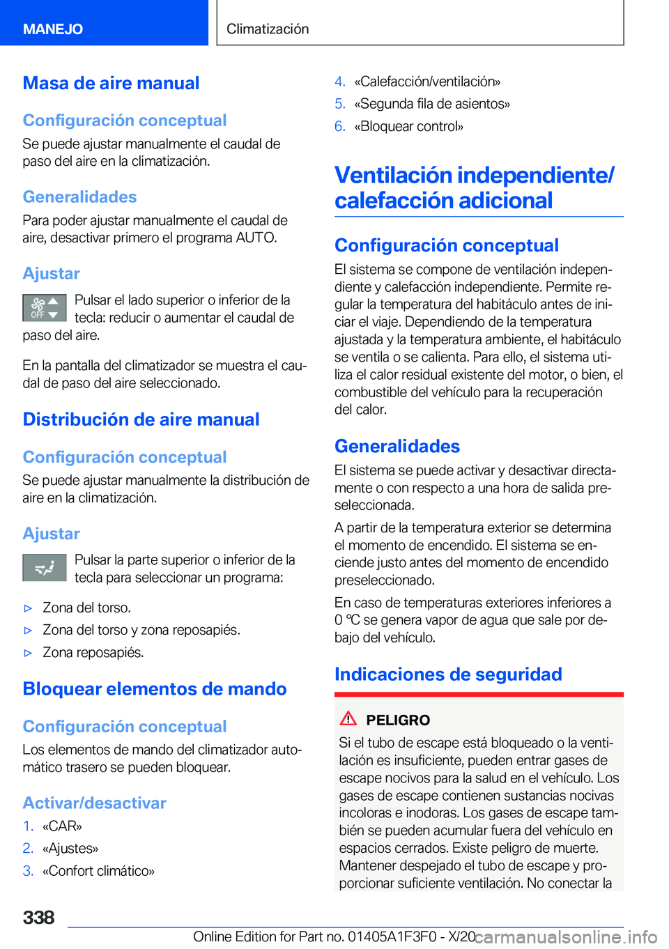 BMW X5 2021  Manuales de Empleo (in Spanish) �M�a�s�a��d�e��a�i�r�e��m�a�n�u�a�l�C�o�n�f�i�g�u�r�a�c�i�