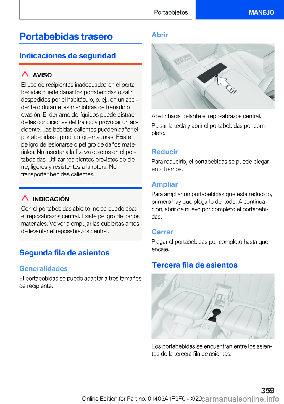 BMW X5 2021  Manuales de Empleo (in Spanish) �P�o�r�t�a�b�e�b�i�d�a�s��t�r�a�s�e�r�o
�I�n�d�i�c�a�c�i�o�n�e�s��d�e��s�e�g�u�r�i�d�a�d
�A�V�I�S�O
�E�l��u�s�o��d�e��r�e�c�i�p�i�e�n�t�e�s��i�n�a�d�e�c�u�a�d�o�s��e�n��e�l��p�o�r�t�aª
�b�
