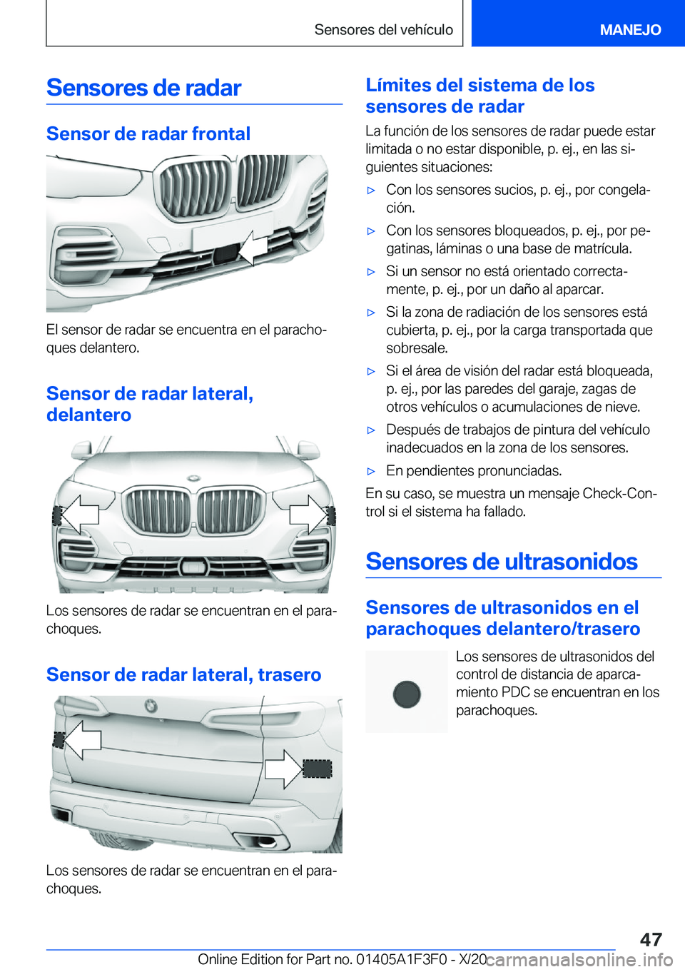 BMW X5 2021  Manuales de Empleo (in Spanish) �S�e�n�s�o�r�e�s��d�e��r�a�d�a�r
�S�e�n�s�o�r��d�e��r�a�d�a�r��f�r�o�n�t�a�l
�E�l��s�e�n�s�o�r��d�e��r�a�d�a�r��s�e��e�n�c�u�e�n�t�r�a��e�n��e�l��p�a�r�a�c�h�oª
�q�u�e�s��d�e�l�a�n�t�e