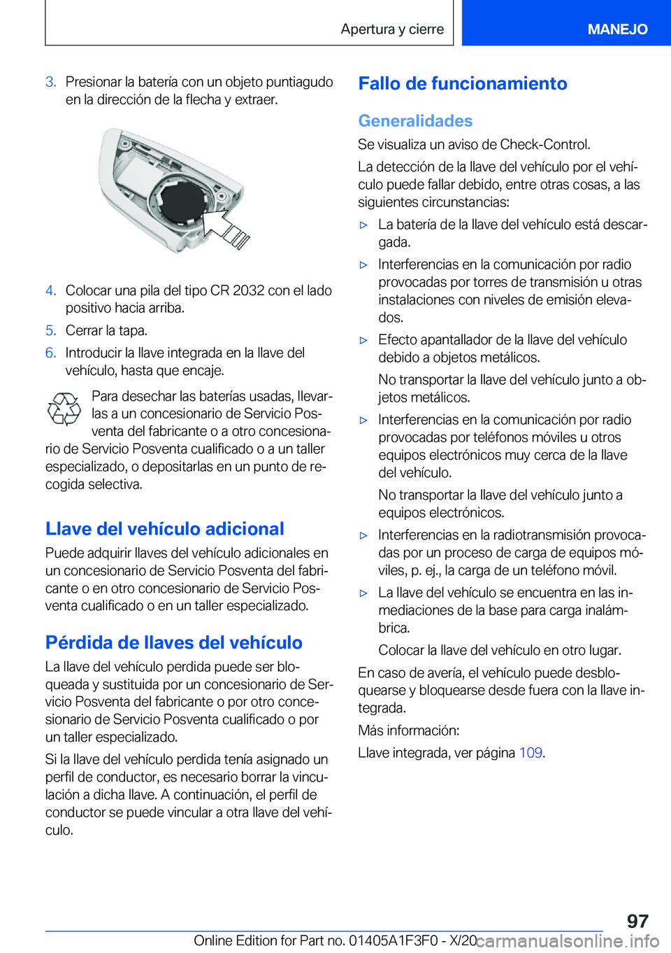 BMW X5 2021  Manuales de Empleo (in Spanish) �3�.�P�r�e�s�i�o�n�a�r��l�a��b�a�t�e�r�