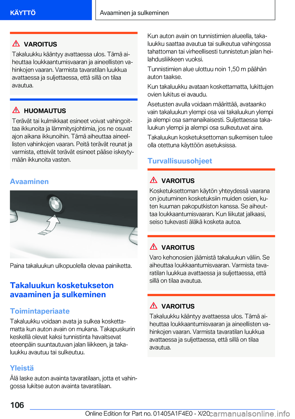 BMW X5 2021  Omistajan Käsikirja (in Finnish) �V�A�R�O�I�T�U�S
�T�a�k�a�l�u�u�k�k�u��k�