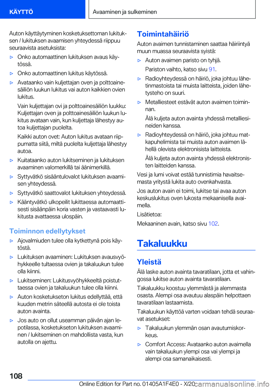 BMW X5 2021  Omistajan Käsikirja (in Finnish) �A�u�t�o�n��k�