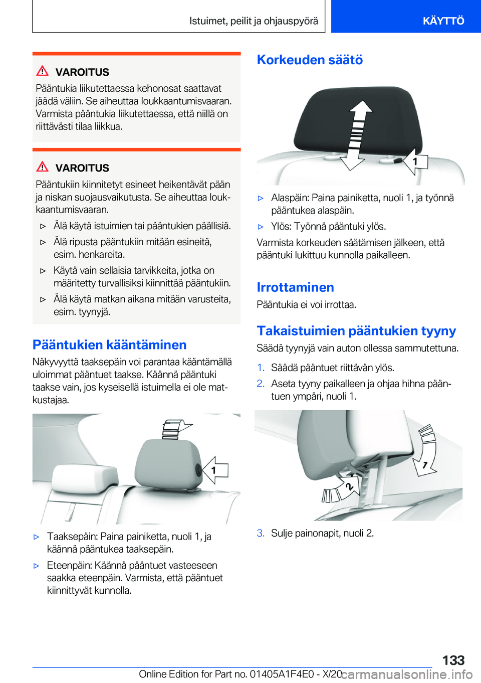 BMW X5 2021  Omistajan Käsikirja (in Finnish) �V�A�R�O�I�T�U�S
�P�