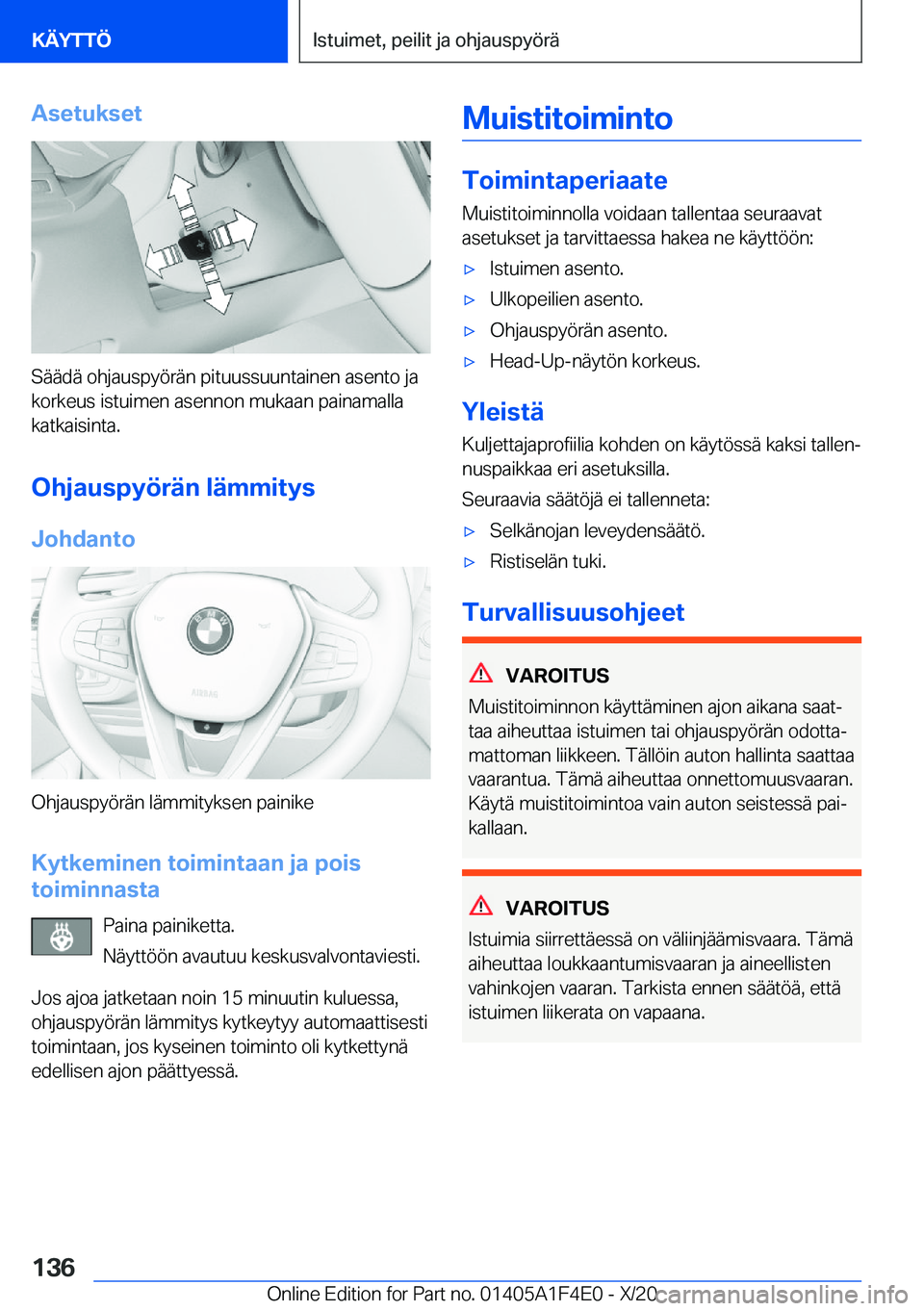 BMW X5 2021  Omistajan Käsikirja (in Finnish) �A�s�e�t�u�k�s�e�t
�S�