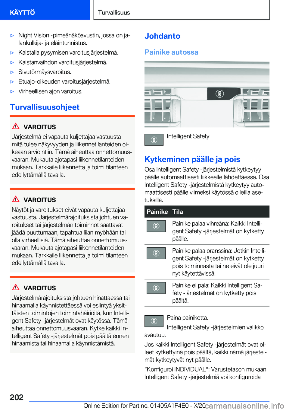 BMW X5 2021  Omistajan Käsikirja (in Finnish) 'x�N�i�g�h�t��V�i�s�i�o�n��-�p�i�m�e�
