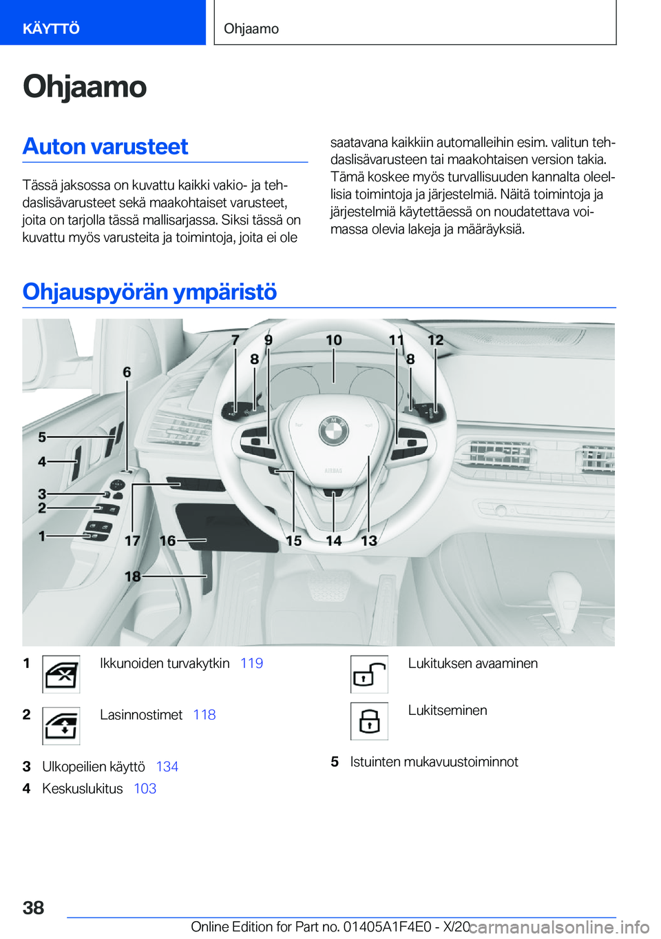 BMW X5 2021  Omistajan Käsikirja (in Finnish) �O�h�j�a�a�m�o�A�u�t�o�n��v�a�r�u�s�t�e�e�t
�T�