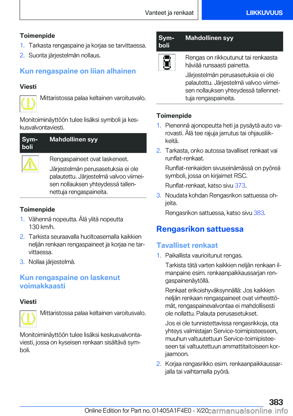 BMW X5 2021  Omistajan Käsikirja (in Finnish) �T�o�i�m�e�n�p�i�d�e�1�.�T�a�r�k�a�s�t�a��r�e�n�g�a�s�p�a�i�n�e��j�a��k�o�r�j�a�a��s�e��t�a�r�v�i�t�t�a�e�s�s�a�.�2�.�S�u�o�r�i�t�a��j�