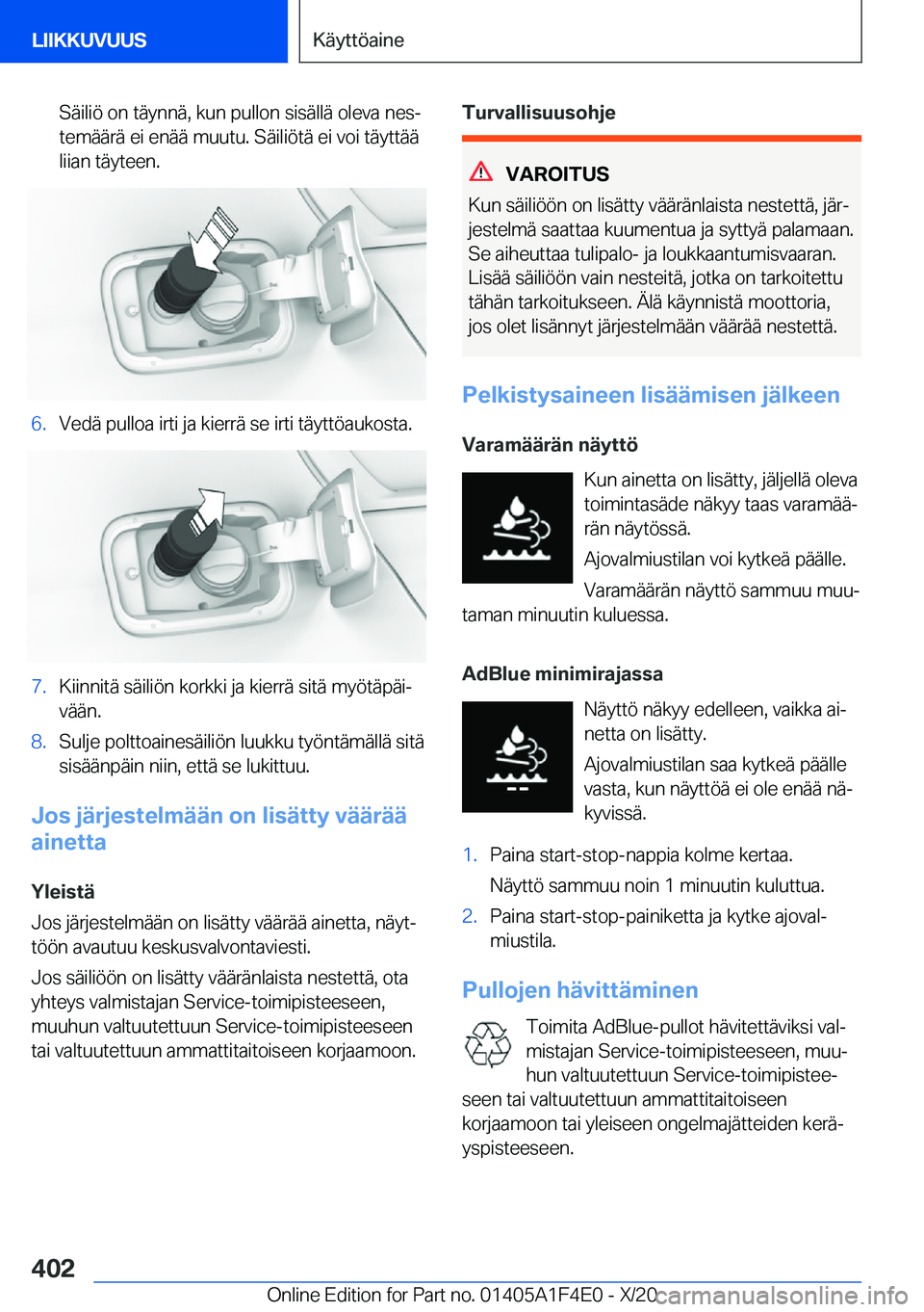 BMW X5 2021  Omistajan Käsikirja (in Finnish) �S�