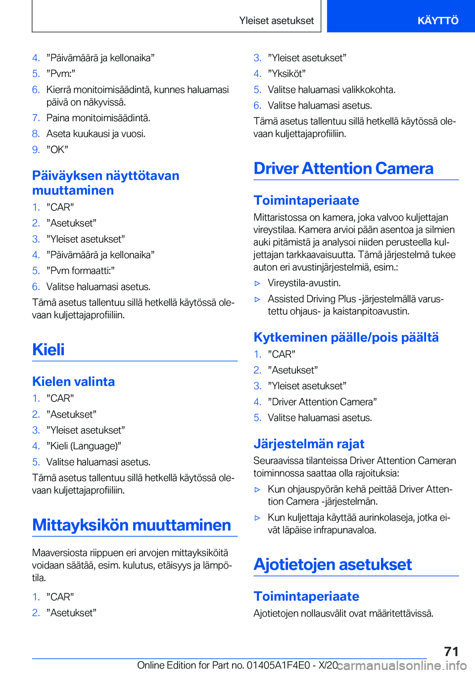 BMW X5 2021  Omistajan Käsikirja (in Finnish) �4�.w�P�