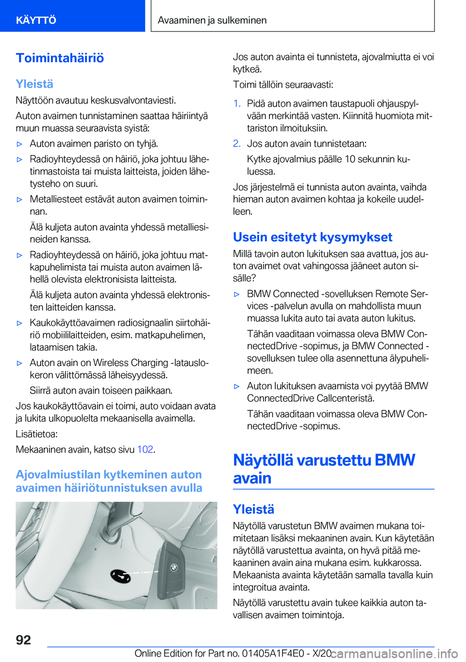 BMW X5 2021  Omistajan Käsikirja (in Finnish) �T�o�i�m�i�n�t�a�h�