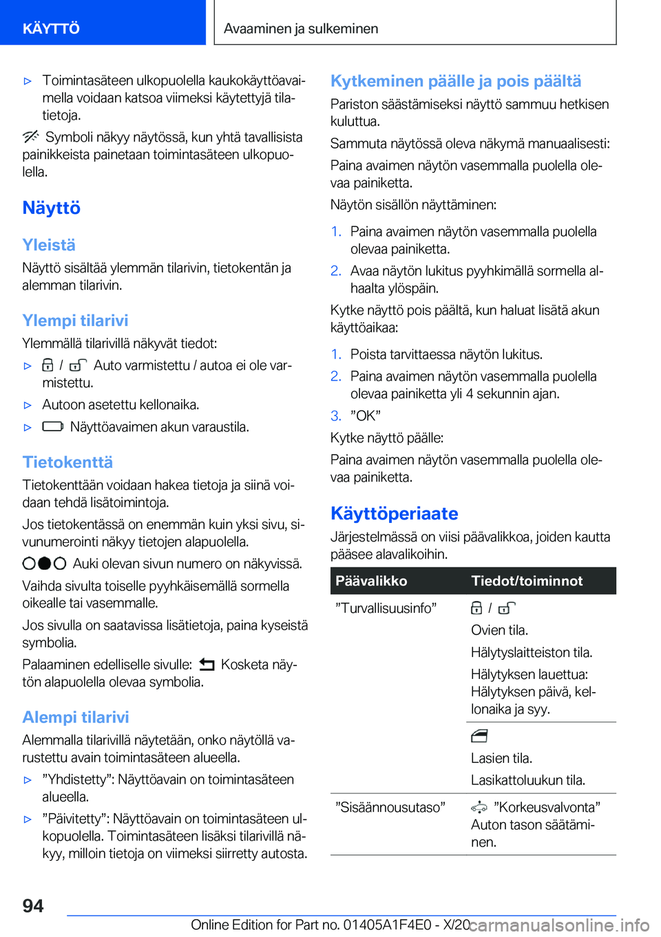 BMW X5 2021  Omistajan Käsikirja (in Finnish) 'x�T�o�i�m�i�n�t�a�s�