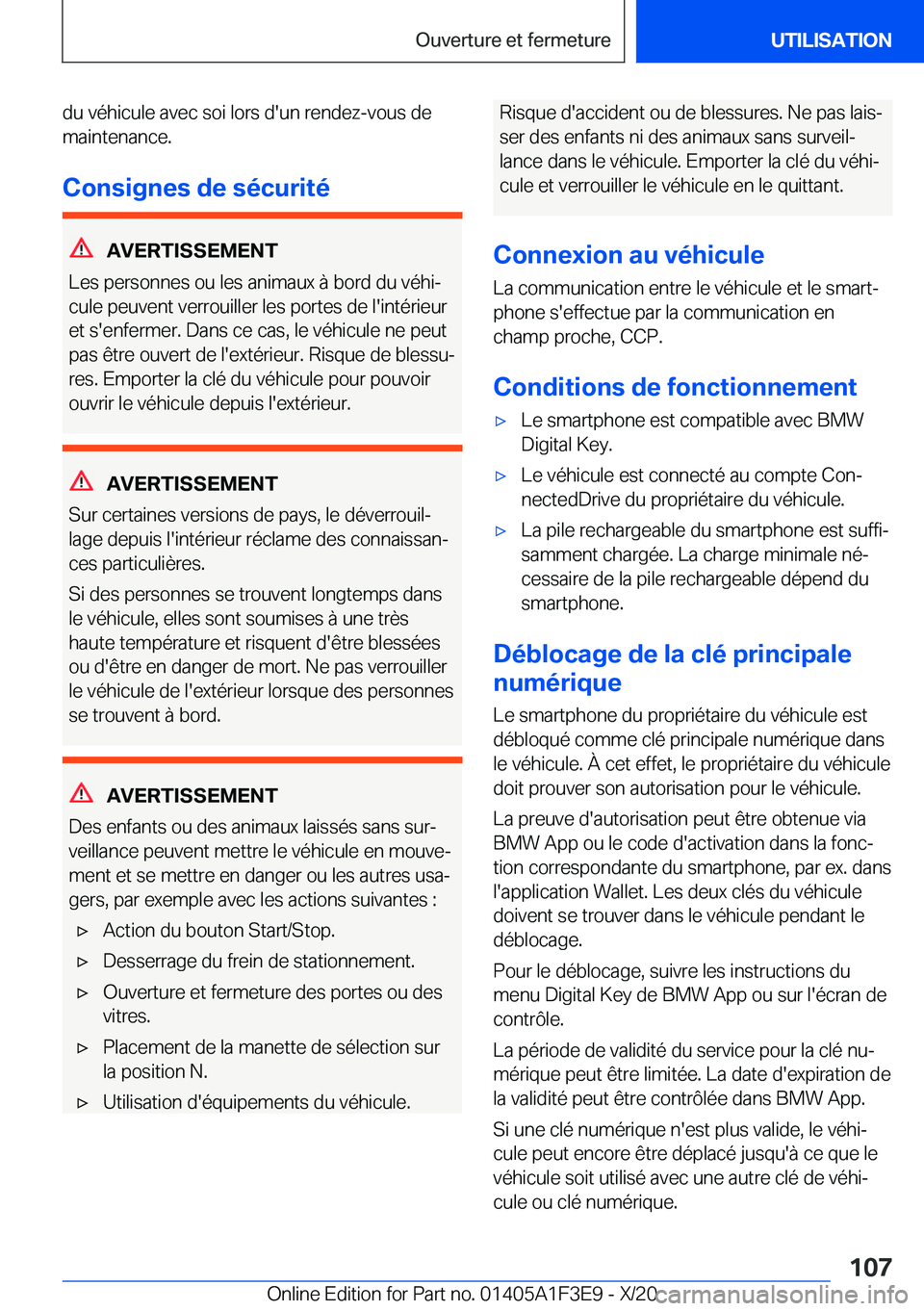 BMW X5 2021  Notices Demploi (in French) �d�u��v�é�h�i�c�u�l�e��a�v�e�c��s�o�i��l�o�r�s��d�'�u�n��r�e�n�d�e�z�-�v�o�u�s��d�e
�m�a�i�n�t�e�n�a�n�c�e�.
�C�o�n�s�i�g�n�e�s��d�e��s�é�c�u�r�i�t�é
�A�V�E�R�T�I�S�S�E�M�E�N�T
�L�e�s�