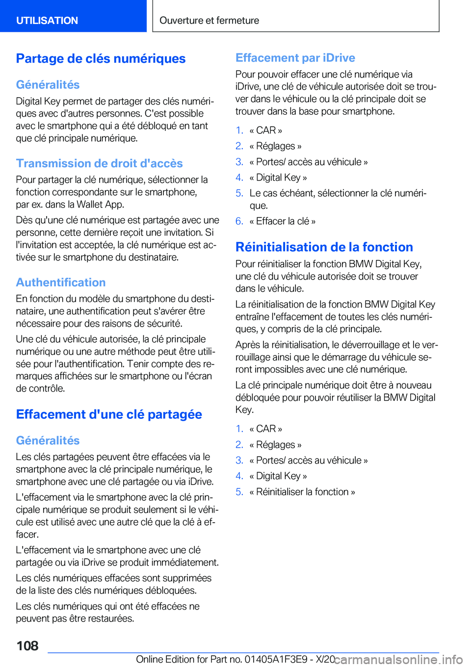 BMW X5 2021  Notices Demploi (in French) �P�a�r�t�a�g�e��d�e��c�l�é�s��n�u�m�é�r�i�q�u�e�s�G�é�n�é�r�a�l�i�t�é�s
�D�i�g�i�t�a�l��K�e�y��p�e�r�m�e�t��d�e��p�a�r�t�a�g�e�r��d�e�s��c�l�é�s��n�u�m�é�r�ij
�q�u�e�s��a�v�e�c��d�