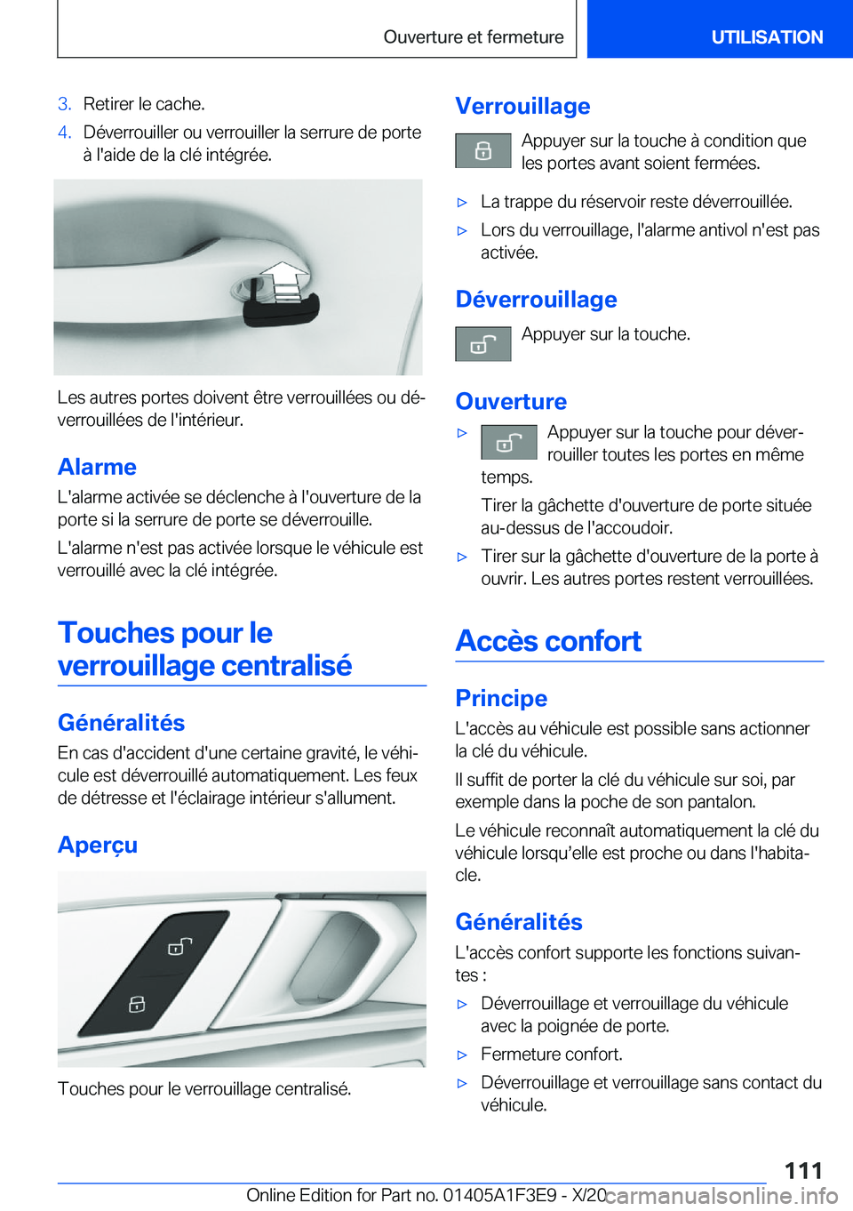BMW X5 2021  Notices Demploi (in French) �3�.�R�e�t�i�r�e�r��l�e��c�a�c�h�e�.�4�.�D�é�v�e�r�r�o�u�i�l�l�e�r��o�u��v�e�r�r�o�u�i�l�l�e�r��l�a��s�e�r�r�u�r�e��d�e��p�o�r�t�e�