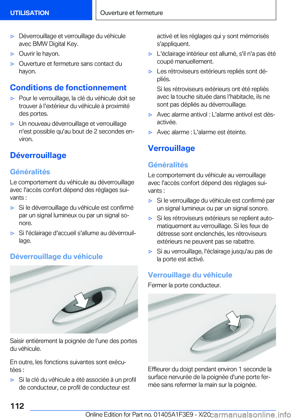 BMW X5 2021  Notices Demploi (in French) 'x�D�é�v�e�r�r�o�u�i�l�l�a�g�e��e�t��v�e�r�r�o�u�i�l�l�a�g�e��d�u��v�é�h�i�c�u�l�e�a�v�e�c��B�M�W��D�i�g�i�t�a�l��K�e�y�.'x�O�u�v�r�i�r��l�e��h�a�y�o�n�.'x�O�u�v�e�r�t�u�r�e��e