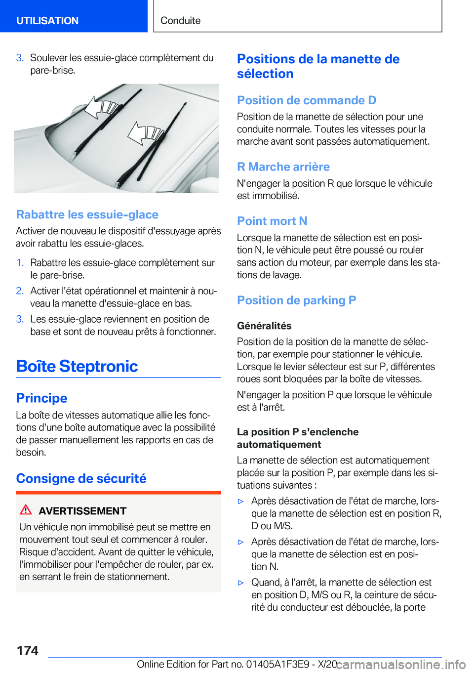 BMW X5 2021  Notices Demploi (in French) �3�.�S�o�u�l�e�v�e�r��l�e�s��e�s�s�u�i�e�-�g�l�a�c�e��c�o�m�p�l�è�t�e�m�e�n�t��d�u
�p�a�r�e�-�b�r�i�s�e�.
�R�a�b�a�t�t�r�e��l�e�s��e�s�s�u�i�e�-�g�l�a�c�e
�A�c�t�i�v�e�r��d�e��n�o�u�v�e�a�u�