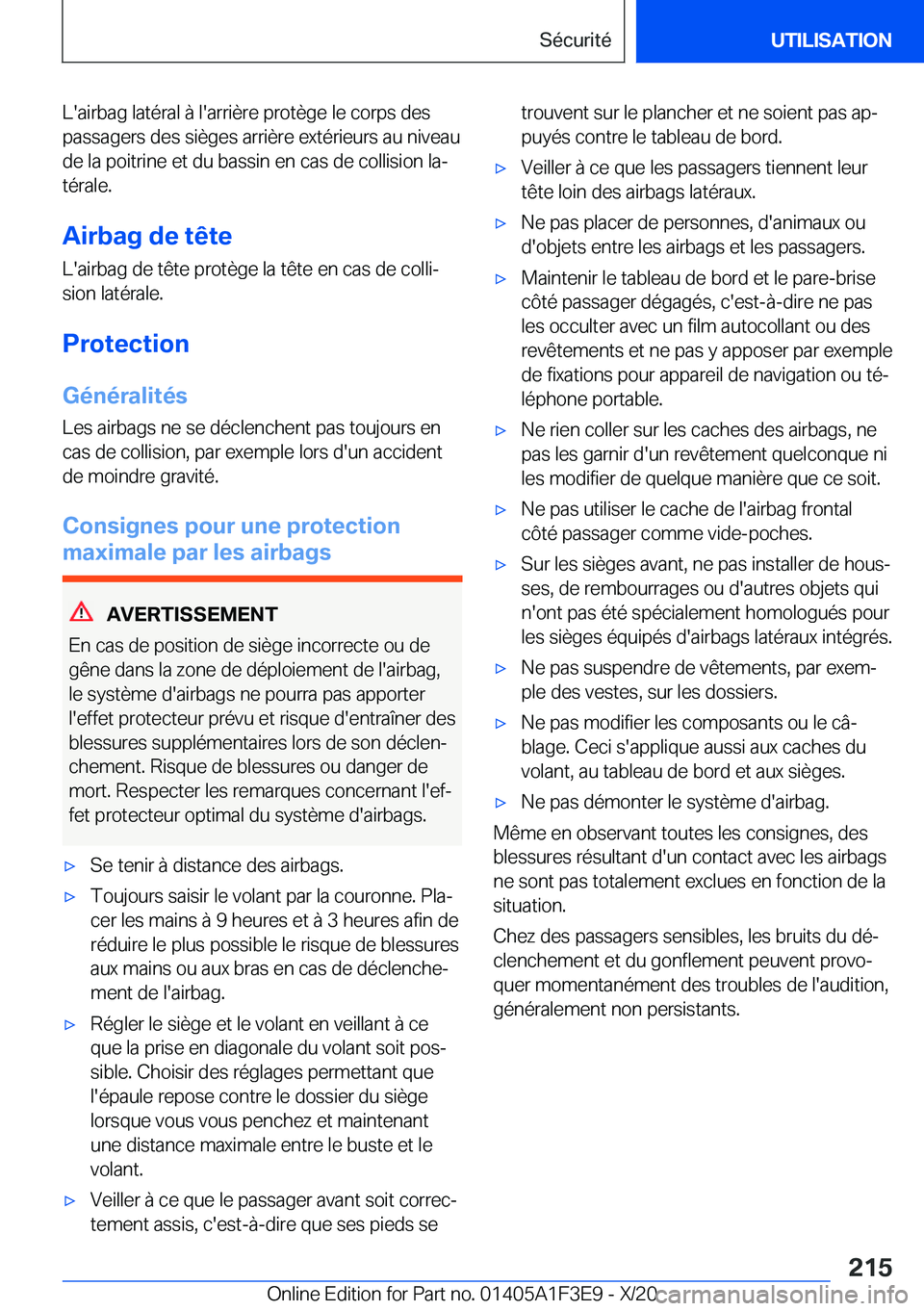 BMW X5 2021  Notices Demploi (in French) �L�'�a�i�r�b�a�g��l�a�t�é�r�a�l��