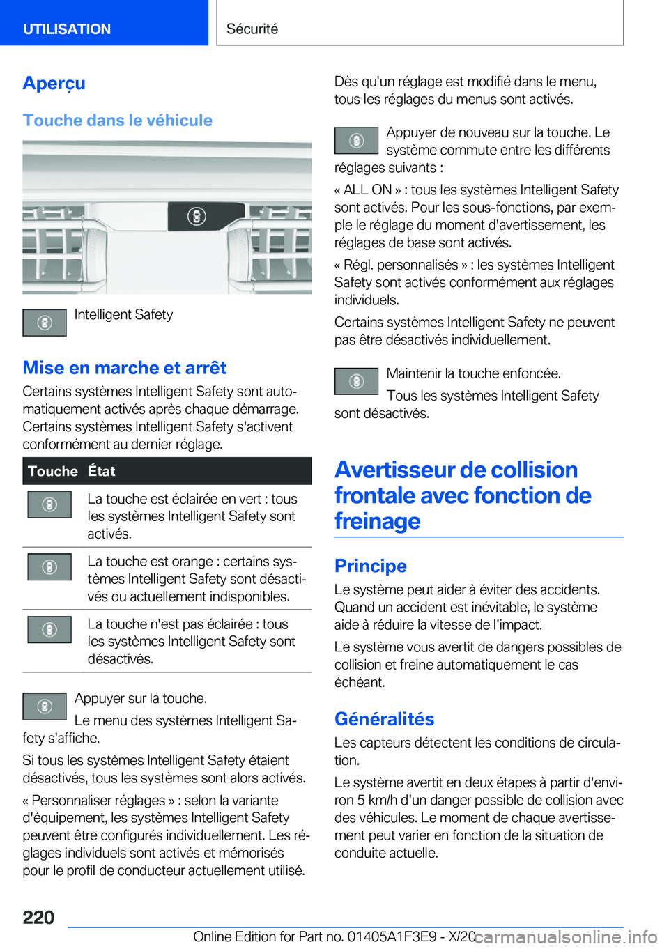 BMW X5 2021  Notices Demploi (in French) �A�p�e�r�ç�u
�T�o�u�c�h�e��d�a�n�s��l�e��v�é�h�i�c�u�l�e
�I�n�t�e�l�l�i�g�e�n�t��S�a�f�e�t�y
�M�i�s�e��e�n��m�a�r�c�h�e��e�t��a�r�r�ê�t �C�e�r�t�a�i�n�s��s�y�s�t�è�m�e�s��I�n�t�e�l�l�i�g