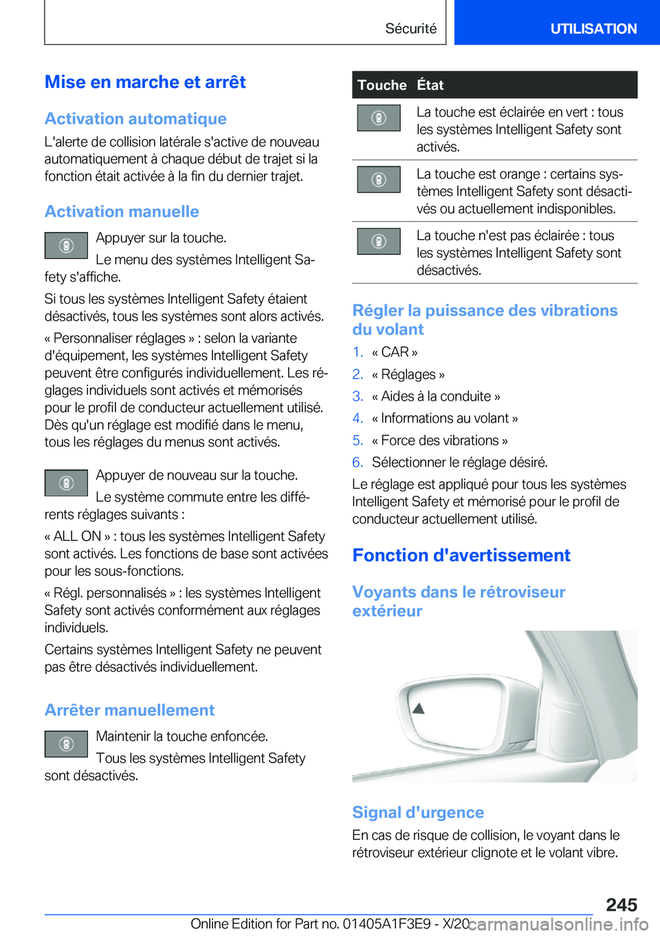 BMW X5 2021  Notices Demploi (in French) �M�i�s�e��e�n��m�a�r�c�h�e��e�t��a�r�r�ê�t�A�c�t�i�v�a�t�i�o�n��a�u�t�o�m�a�t�i�q�u�e �L�'�a�l�e�r�t�e��d�e��c�o�l�l�i�s�i�o�n��l�a�t�é�r�a�l�e��s�'�a�c�t�i�v�e��d�e��n�o�u�v�e�a�